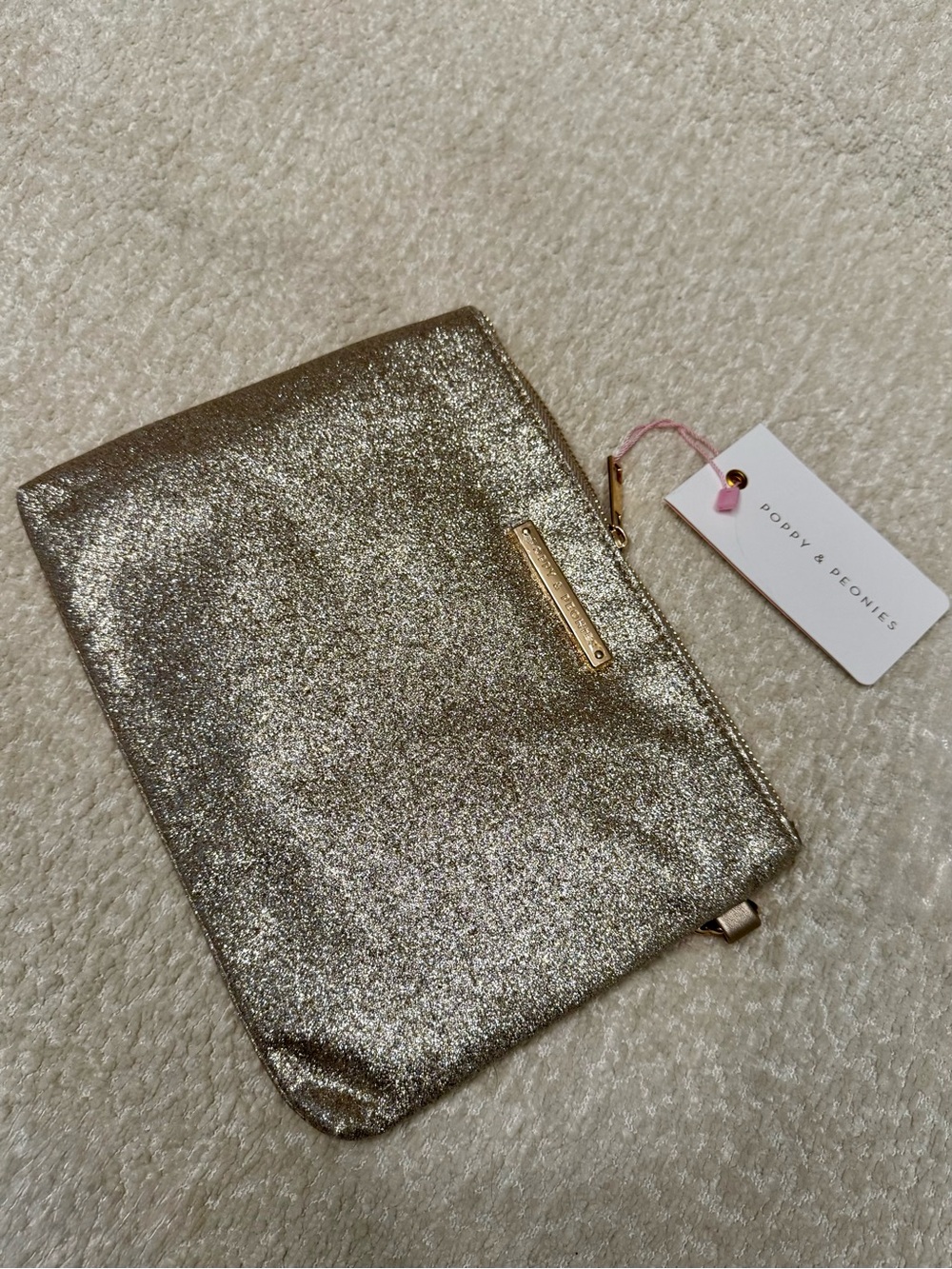 Poppy & Peonies Metallic Gold Glitter Clutch Purse